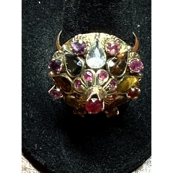 Vintage 10K Yellow Gold Ruby and Multi Gemstone Princess/Harem Ring Sz 8-1/4